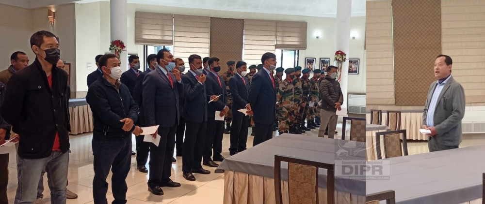Commissioner and Secretary to the Governor, T Mhabemo Yanthan, IAS, officers and staff of the Governor’s Secretariat observed Constitution Day on November 26. (DIPR Photo)